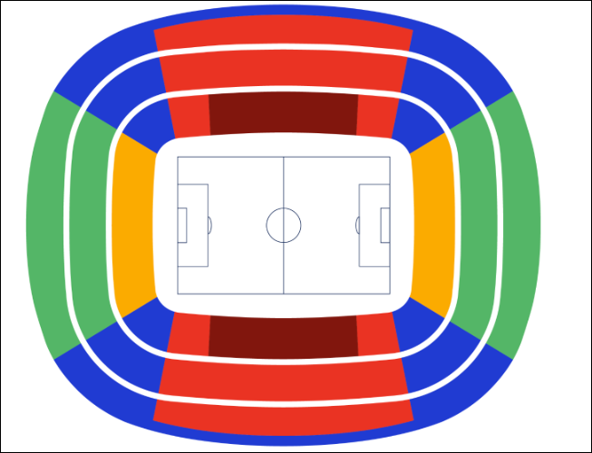 Estadio Metropolitano seating map showing the coloured seating sections around the pitch